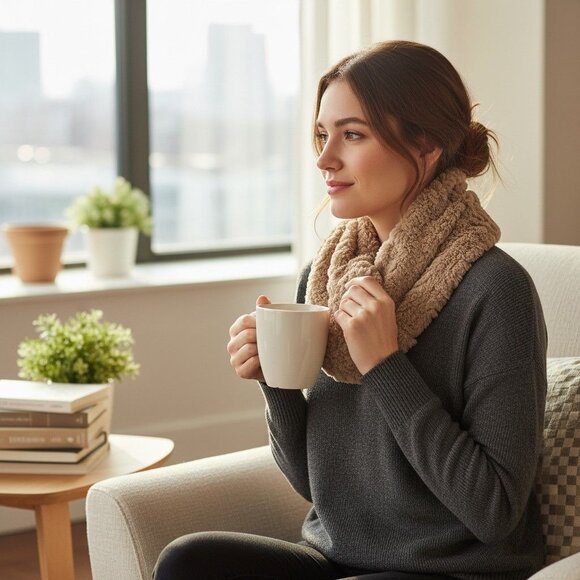 Plush Infinity Scarf Womens Faux Fur Soft Cozy Beige Winter Accessory - Picture 1 of 13